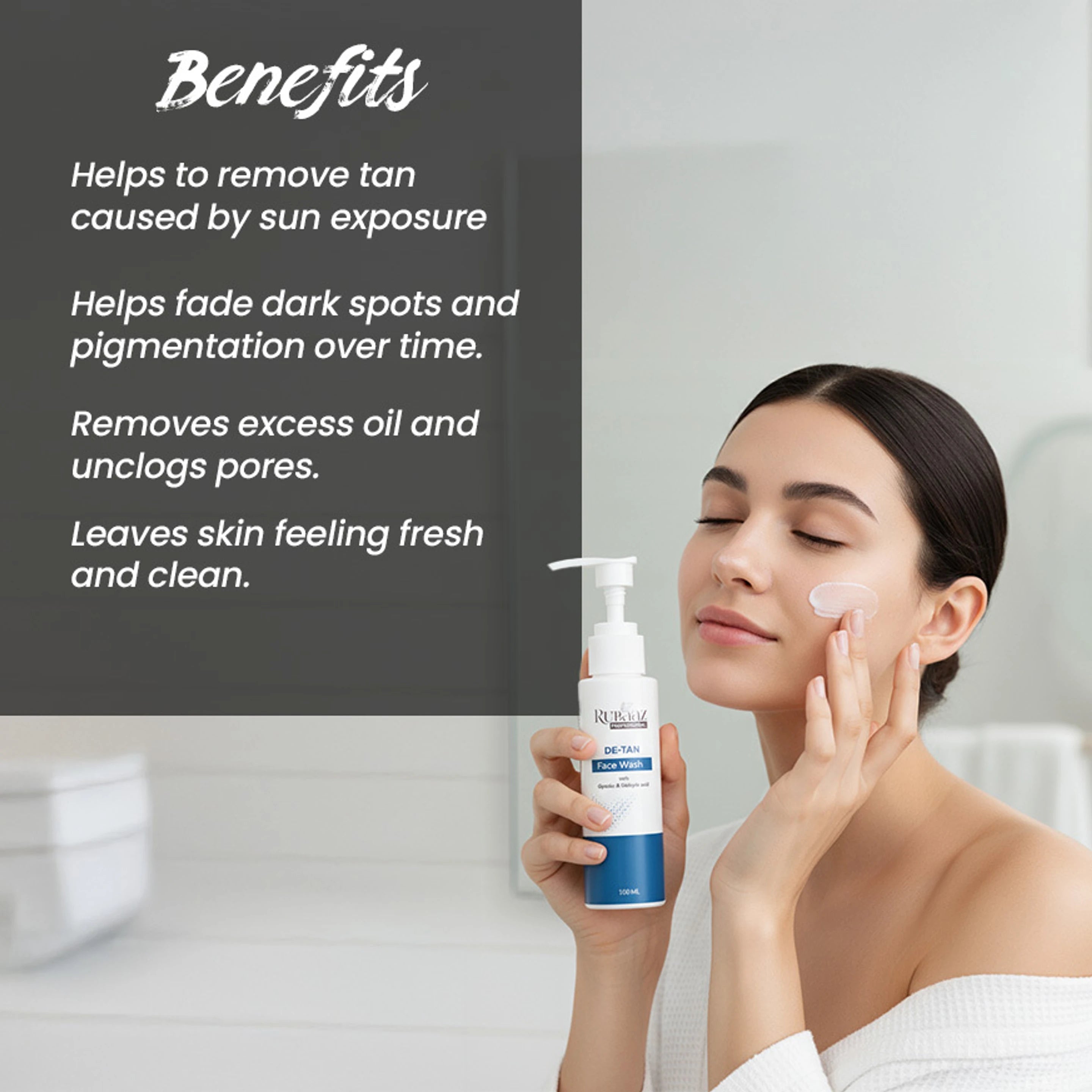 RUBAAZ De-Tan  for Tan Removal with Glycolic & Salicylic Acid Face Wash (100 ml)