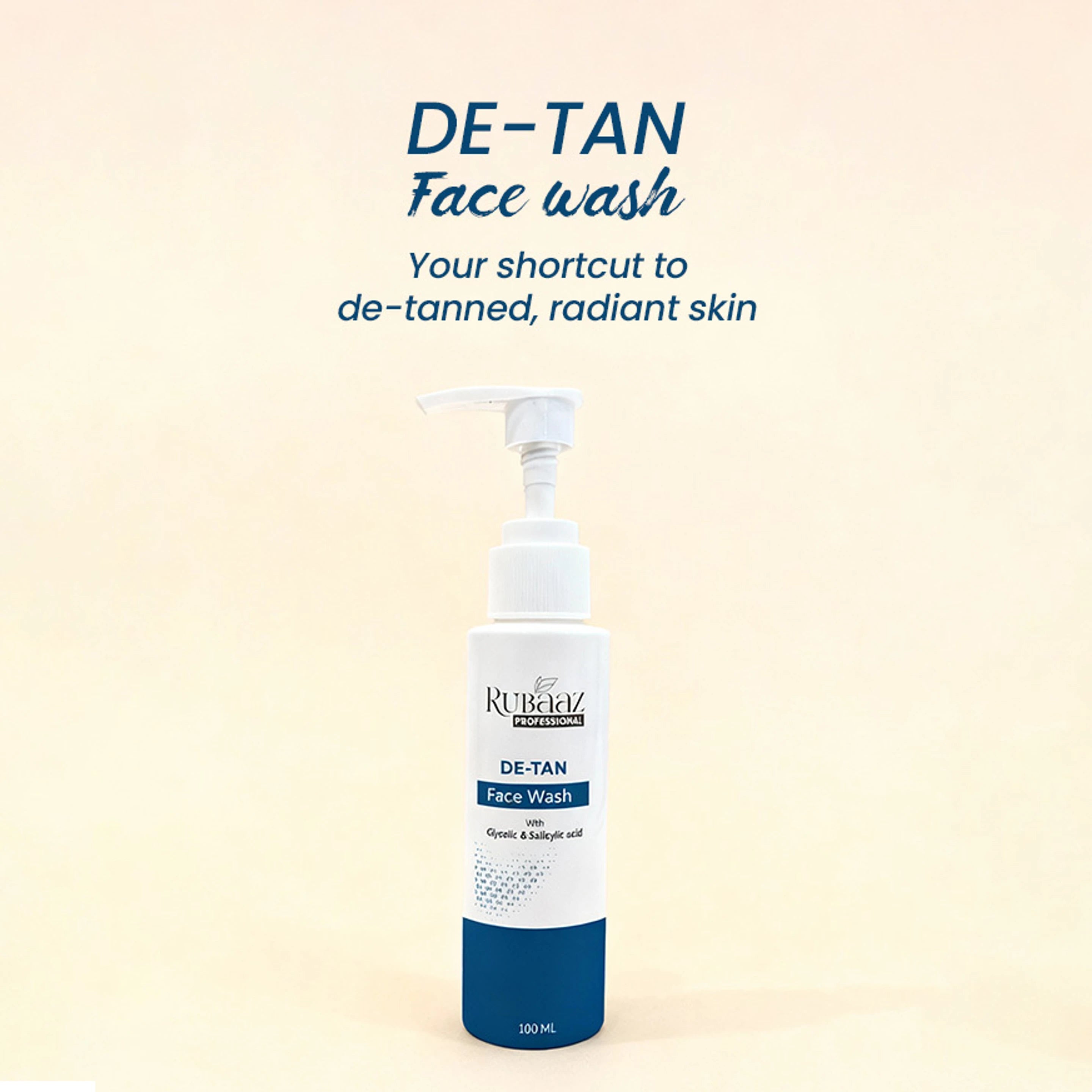 RUBAAZ De-Tan  for Tan Removal with Glycolic & Salicylic Acid Face Wash (100 ml)