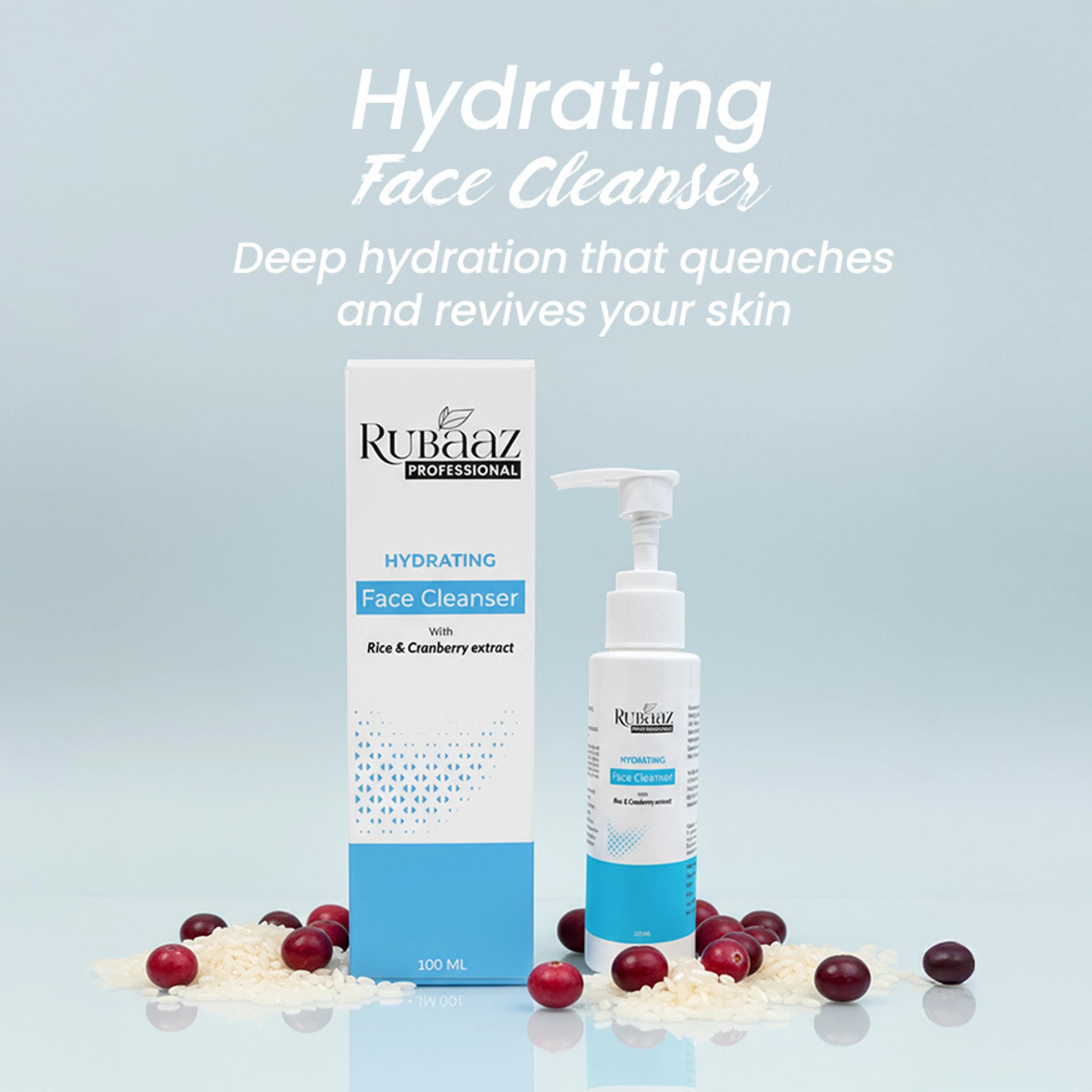 RUBAAZ Hydrating Face Cleanser with Rice & Cranberry Extract for Soft Glowing Skin Face Wash (100 ml)